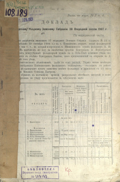 Доклад Верхотурскому Уездному Земскому Собранию 38 Очередной сессии 1907 г.