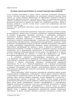 Региональная идентичность тольяттинских школьников