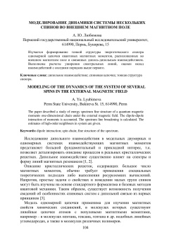 Моделирование динамики системы нескольких спинов во внешнем магнитном поле