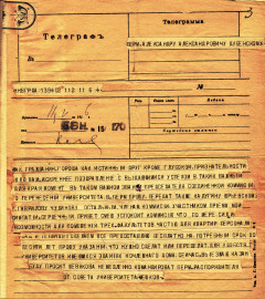 Телеграмма Н.В. Мешкова председателю университетской комиссии А.А. Дубенскому от 11 мая 1916 года